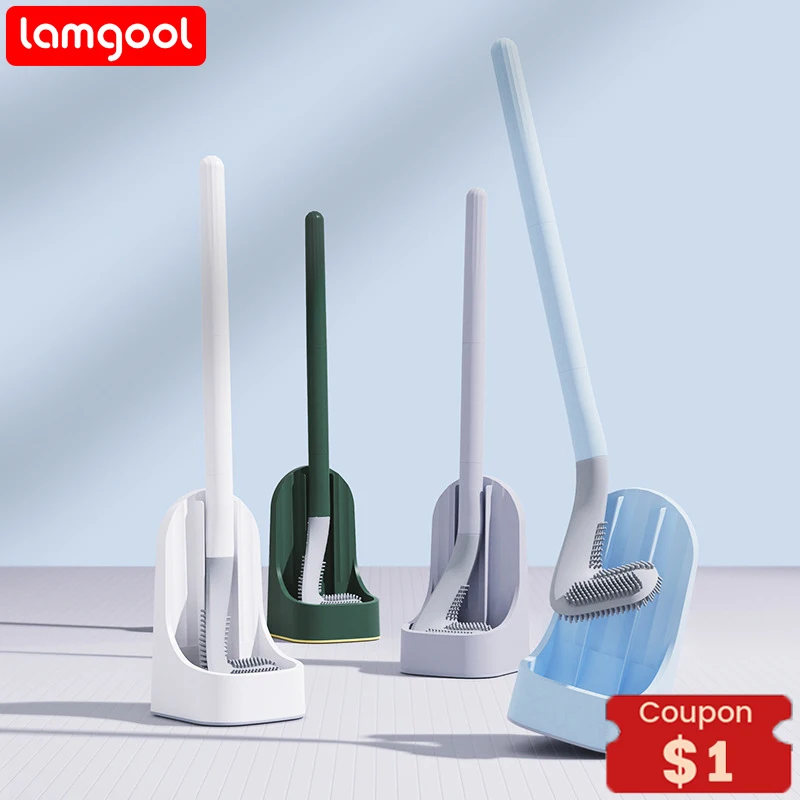 Lamgool-escobillas de silicona para inodoro, Juego de cepillos con soporte, cerdas suaves, accesorios de baño, herramientas de limpieza Juego de escobillas de silicona para inodoro de Golf con soporte, cepillo de limpi