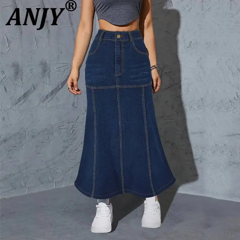 

ANJY Новая женская джинсовая юбка макси на весну-осень, универсальная, модная, стильная, повседневная, облегающая, в уличном стиле, A22667