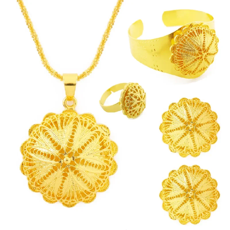 Shamty Women 3 Piece Jewelry Set Pure Gold Color Elegant Sophisticated Weddings And Special Occasions