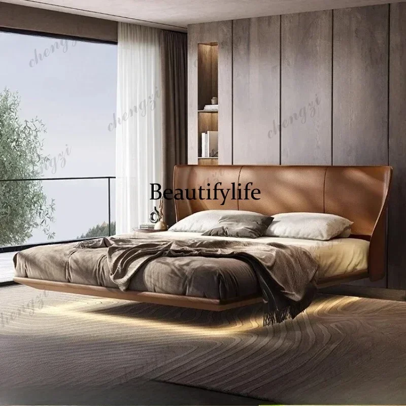 Q181 Luxury Comfortable Genuine Leather Modern Bedroom Bed Internal 180x200 Letto Matrimoniale Furniture Minimally Elegant Doubl