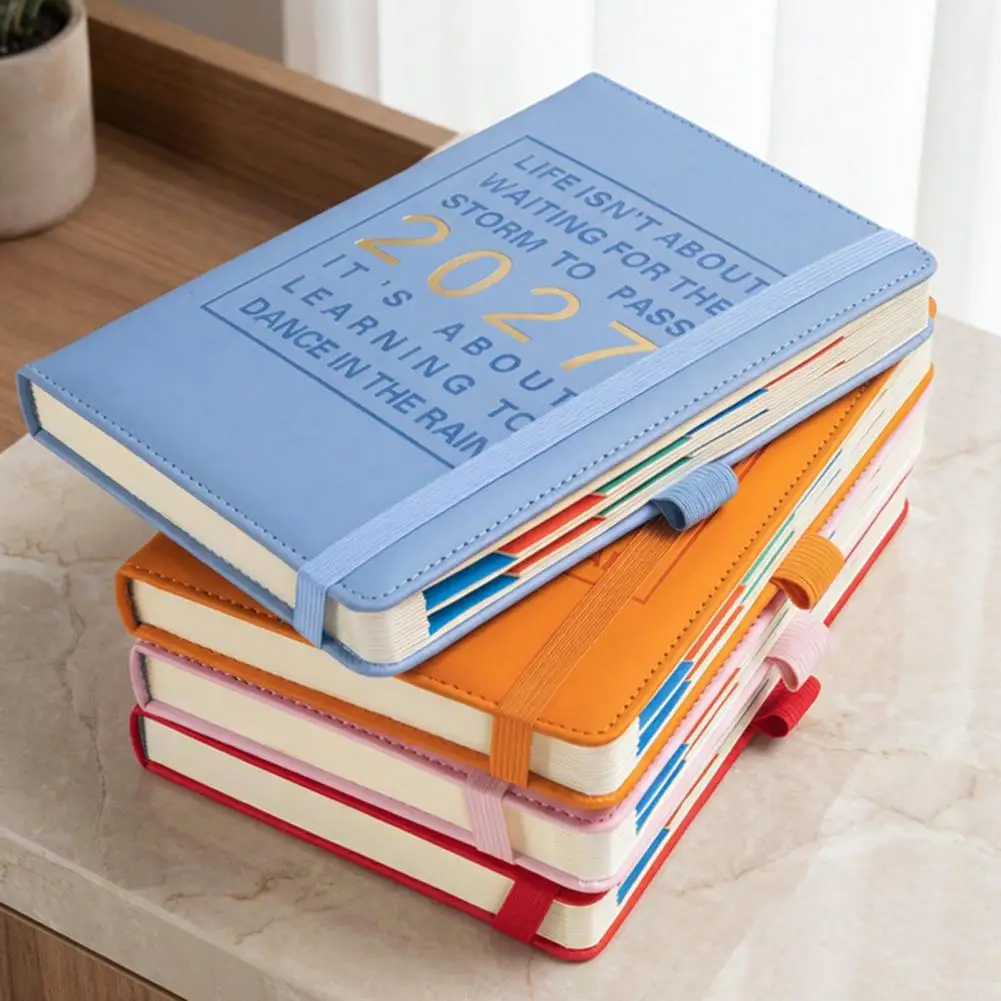 2027 English Weekly Planner A5, 320 Page Schedule Notebook with Elastic Band & Pen Holder, Yearly Calendar Organizer