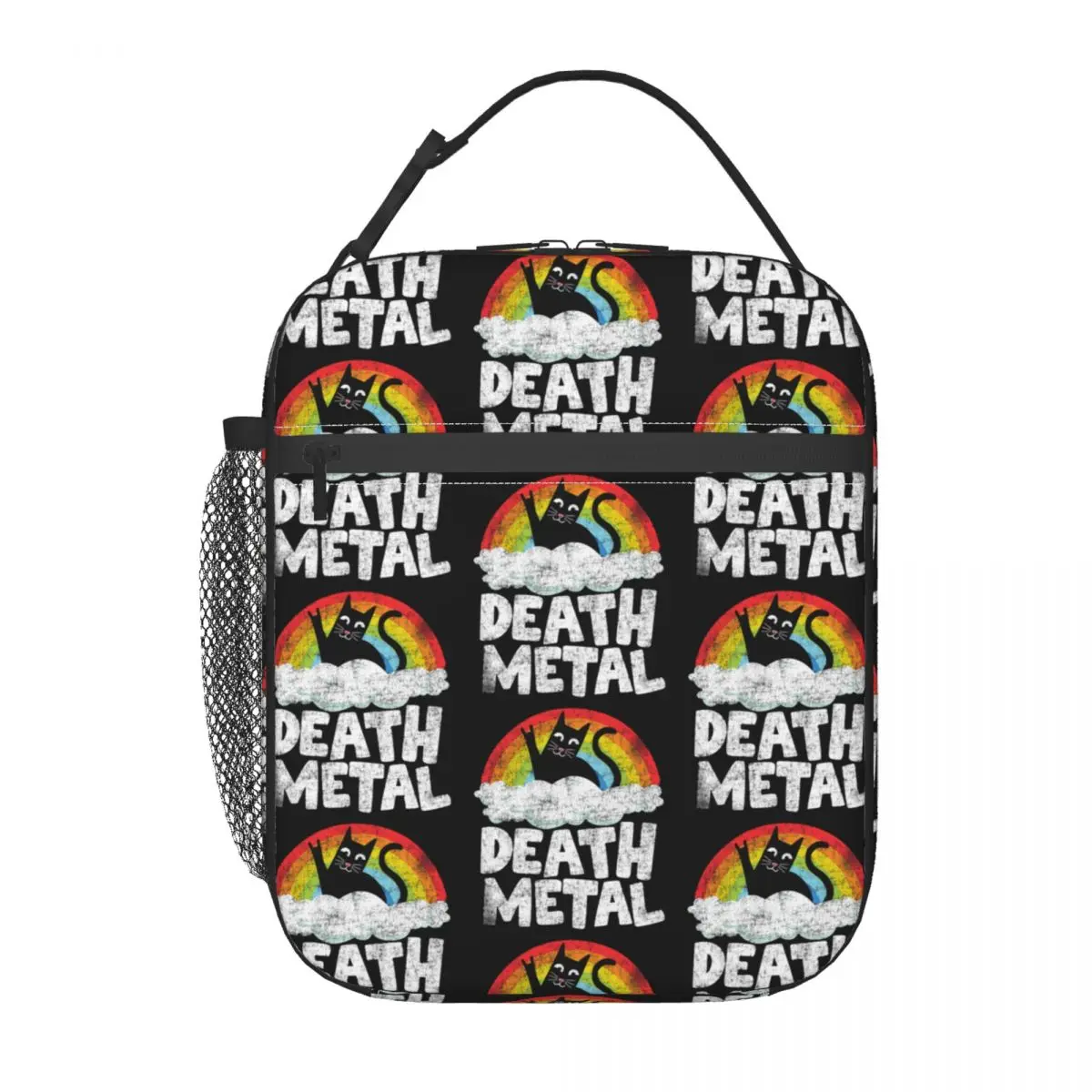 

Funny Death Metal Cat Gift Rainbow Heavy Metal Insulated Lunch Bag for Women Kids Portable Food Boxes Thermal Lunch Box Tote