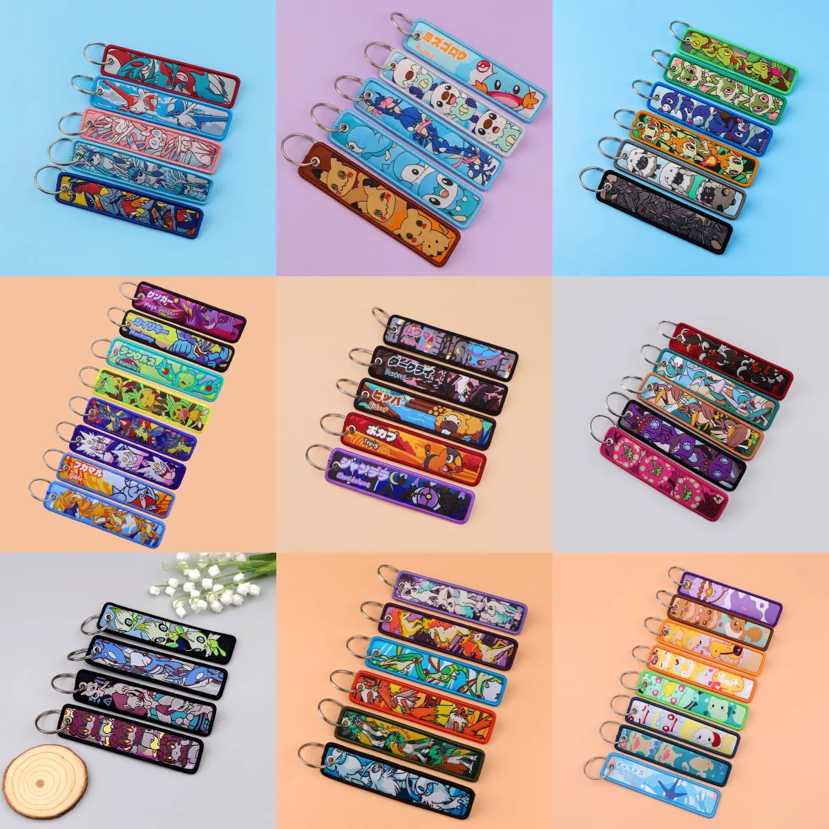 Random Wholesale 20/50/100PCS Cartoon Embroidery Key Tag Colorful Character Keychain Key Tag for Backpack Accessory Gift