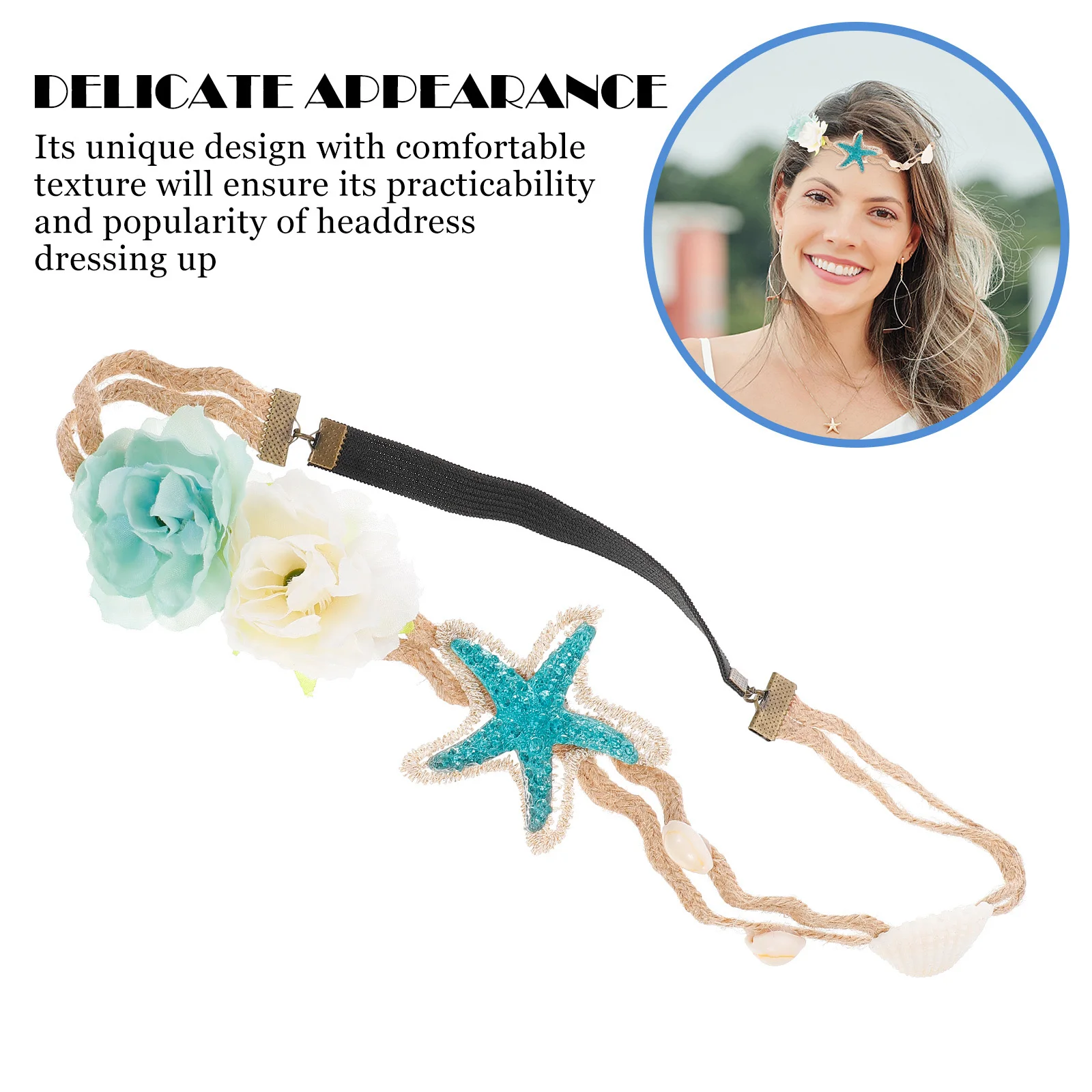 

Stretch Shell Headband 53-59cm Beach Flower Hairband Stylish Natural Cotton Resin Comfortable Elastic Woman Party
