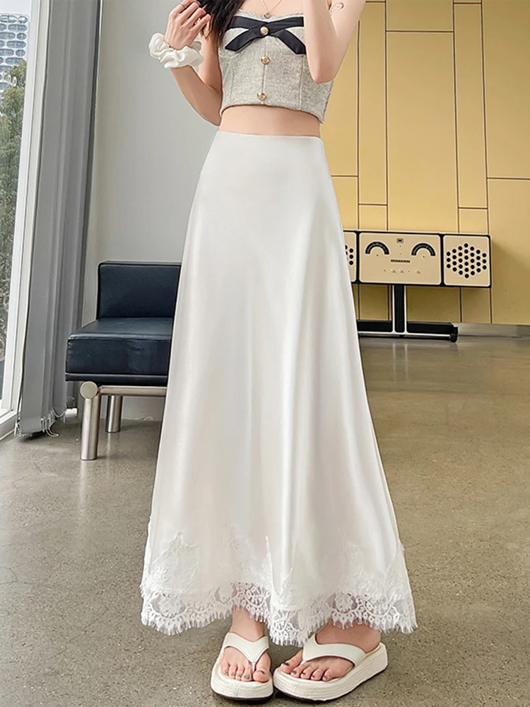 

Fashion Street Slim Woman Dress Summer High Waist Slim Lace Black Apricot Women Dress Simple Basic Casual A-Line Skirt Female