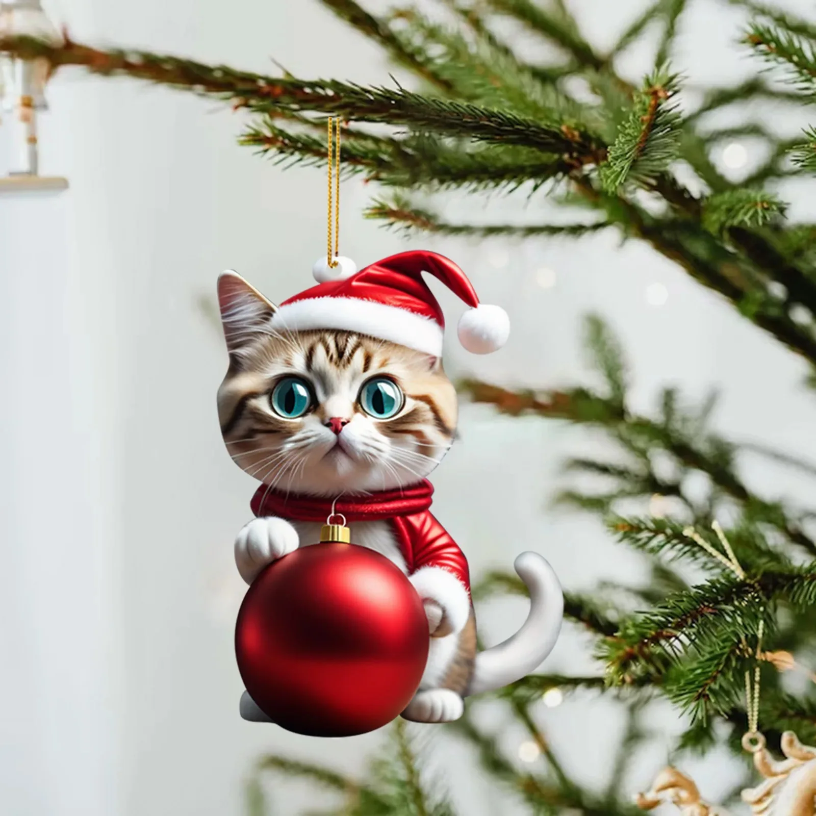 Christmas Modern Home Decoration,Car Pendant Hanging Ornament2d Acrylic Funny Cat Christmas Tree Ornament Cat Acrylic Ornament