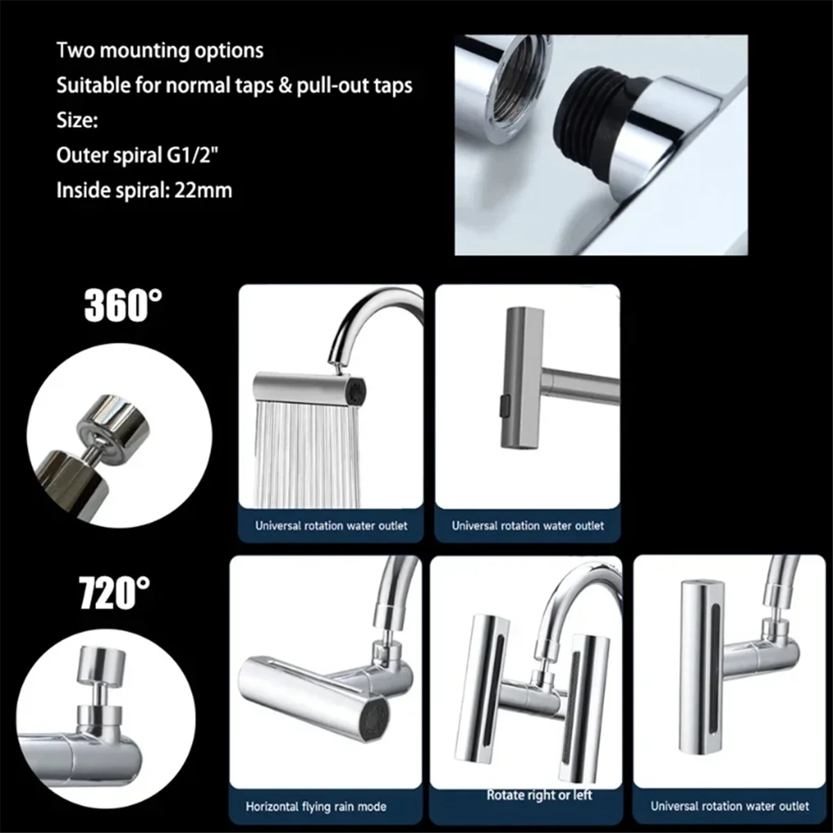 1Pcs Real Waterfall Kitchen Faucet Extension Adapter 720°Swivel 4Mode Multifunctional Waterfall Pressurized Bubbler,B