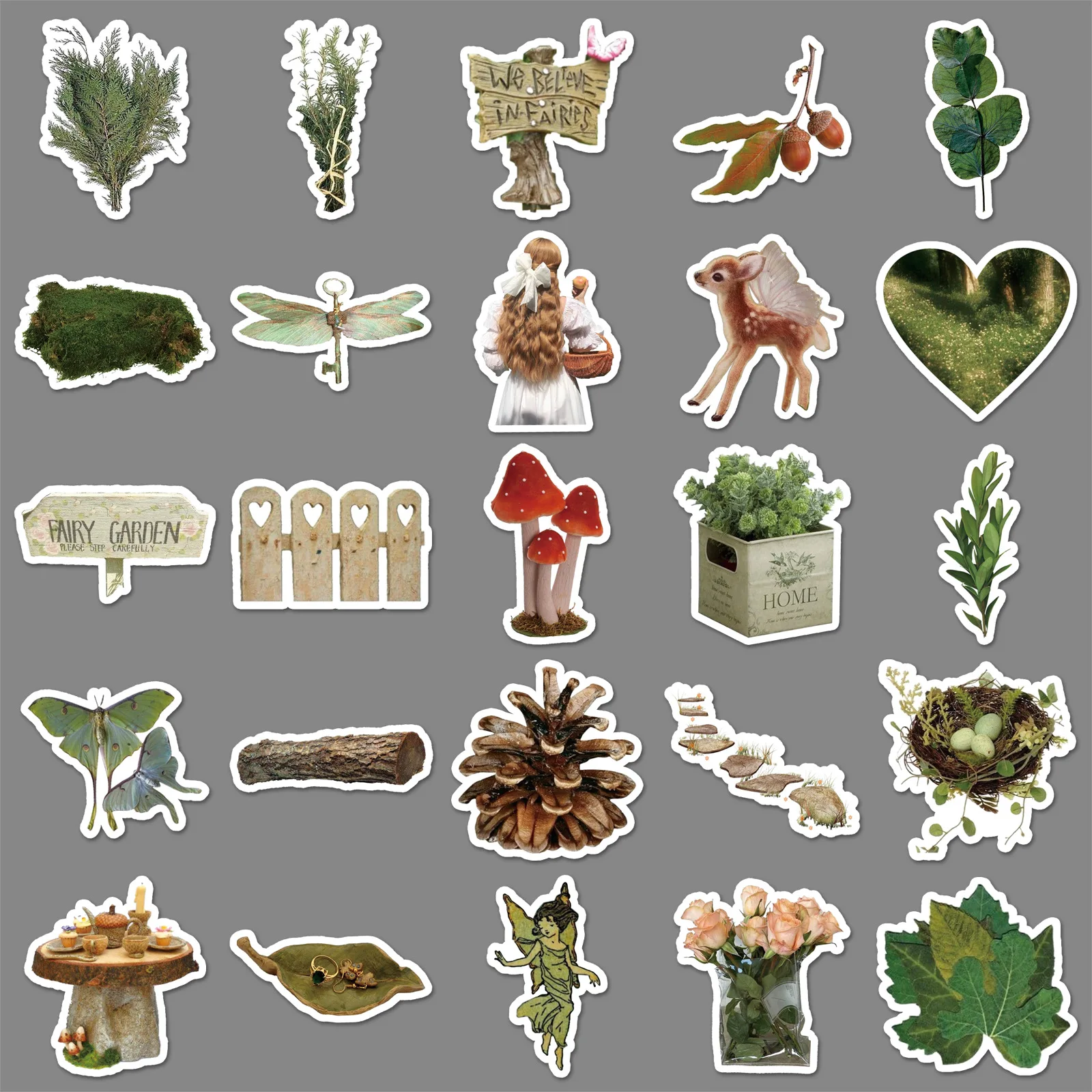 ملصقات غابة مكونة من 50 قطعة - شارات Woodland Doodle للمجلة والأجهزة