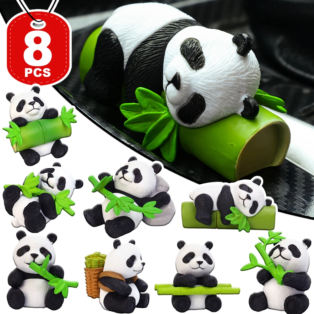 Panda Car Ornaments 3D Simulated Cute Pandas Eat Bamboo Plastic Fall Prevention Decoration Car Dashboard Desktop DIY Ornament