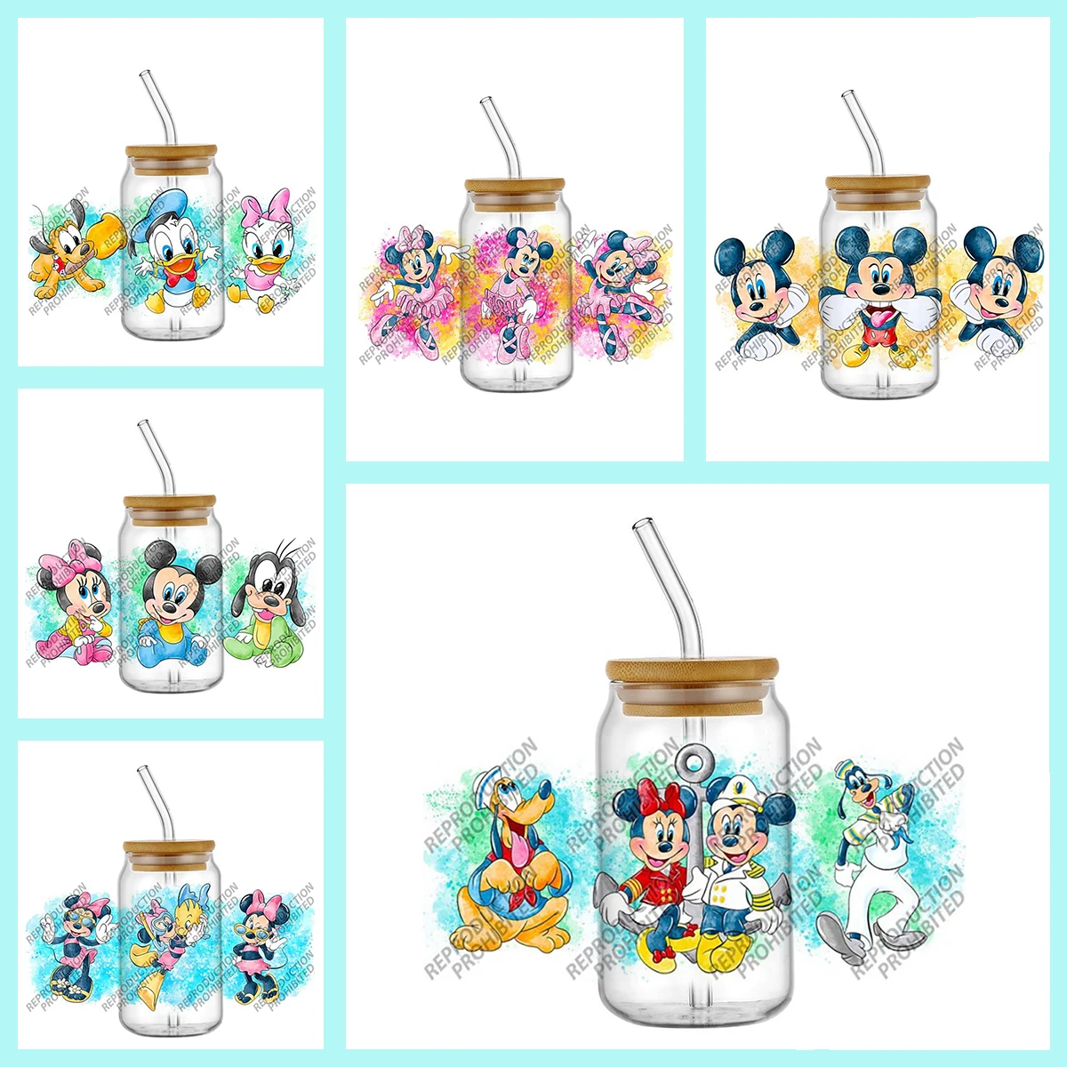 

Watercolor Pattern Cute Cartoon Theme UVDTF Cup Wrap Stickers for 16oz Tumbler Durable Waterproof Viny Decals for Mugs Home Deco