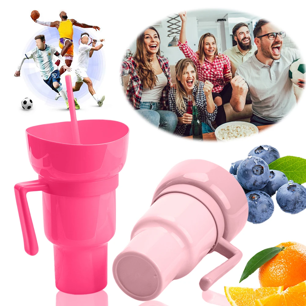 Vaso portátil de 1000ml con cuenco para aperitivos, taza de viaje 2 en 1, vaso de estadio multifunción multiusos, combinación de taza y cuenco, 2 uds.