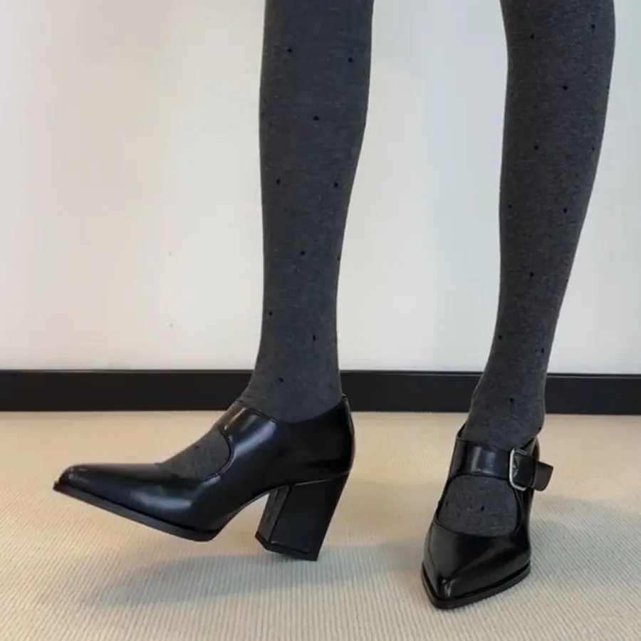 

Туфли Мэри Джейн на высоком каблуке с острым носком, женские, на толстой подошве, для повседневной носки