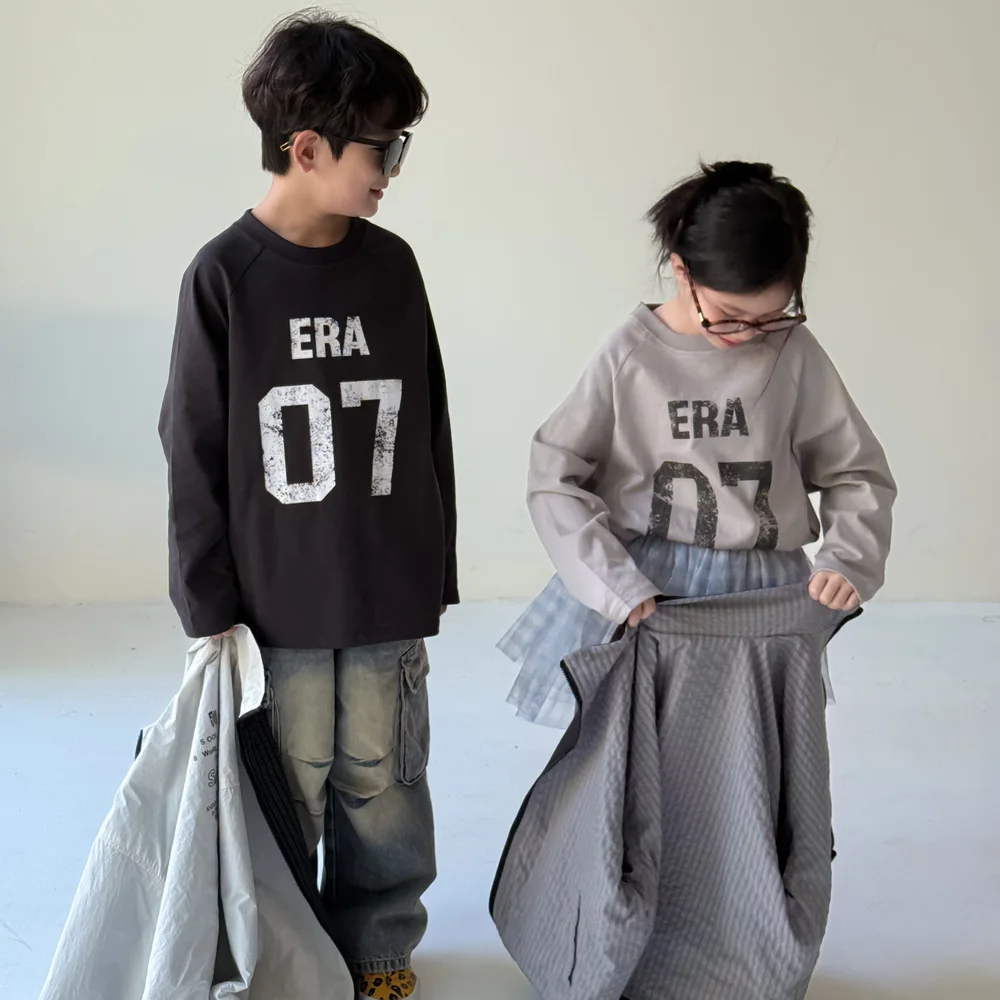 

Autumn Kids Tee Long Sleeve T-Shirt Boys Girls Casual Loose Fit Round Neck Top Korean Style Letter Print Children's Clothing