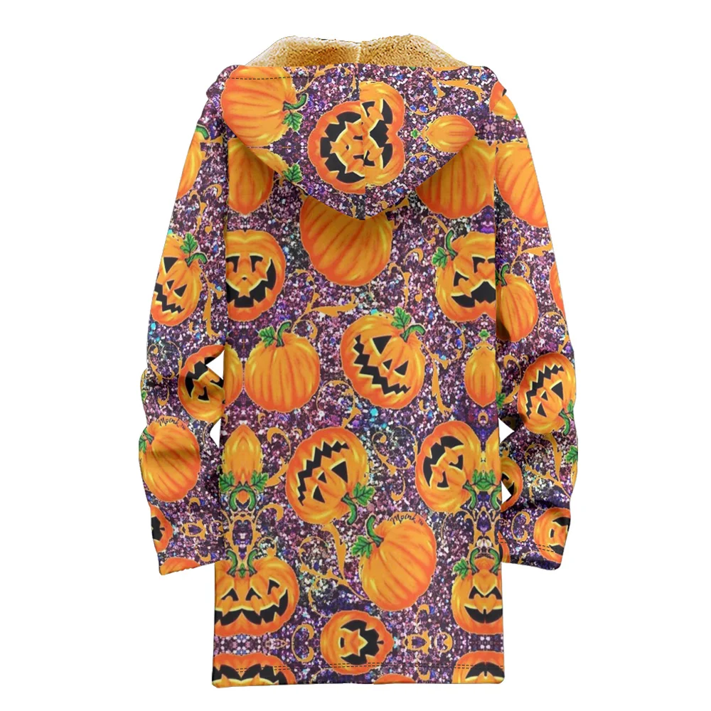 Heren Winterkleding, Nieuw In Donsjassen, Halloween-Serie Pompoen Hoofd Katoenen Gewatteerde Jaskleding, Rits Met Verenprint