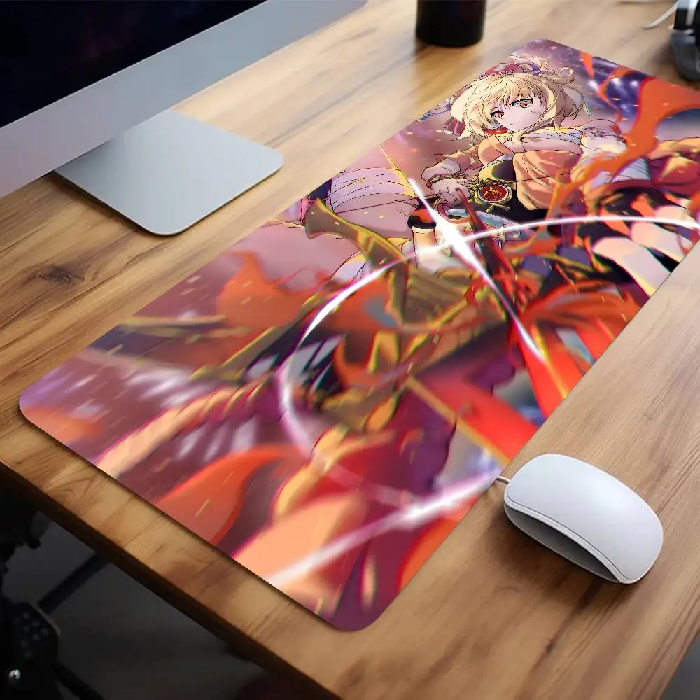 Genshin Impact Anime Yoimiya Mouse Pad Large Gaming Keyboard Mat LockEdge Rubber Computer Office Accessories view 4