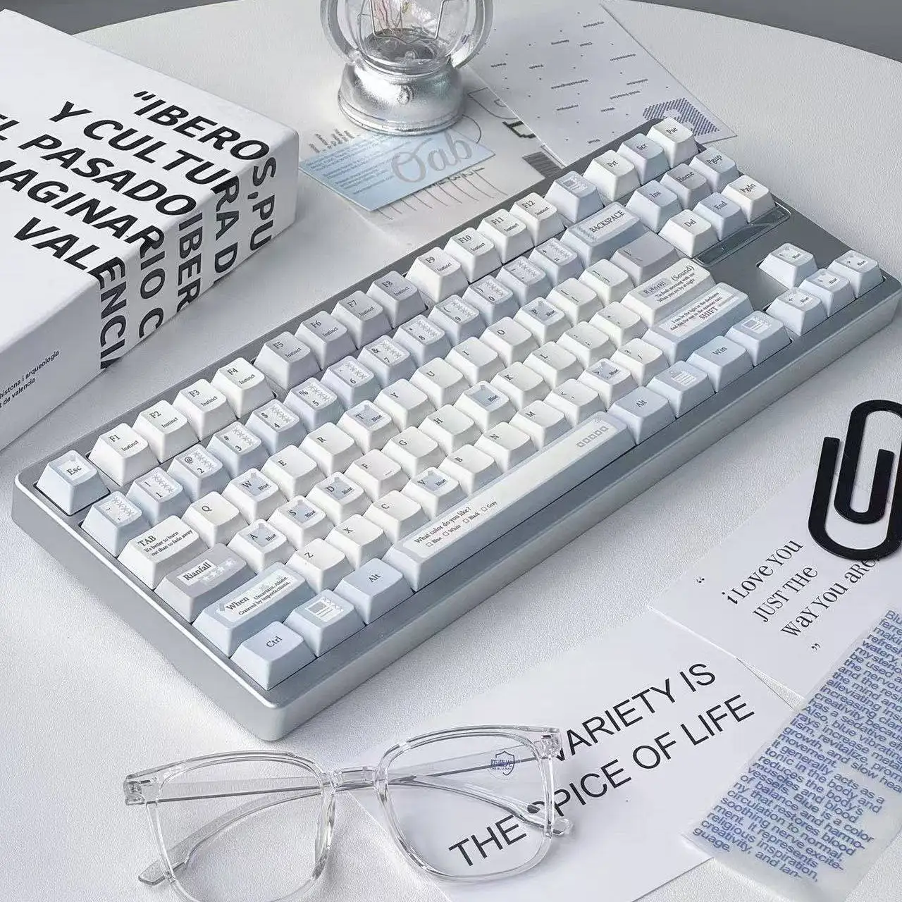 MAIMOOO Keycap Traces Simple Blue Gray Ins Style Original Cherry High Pbt Material Sublimation Keyboard Keycap