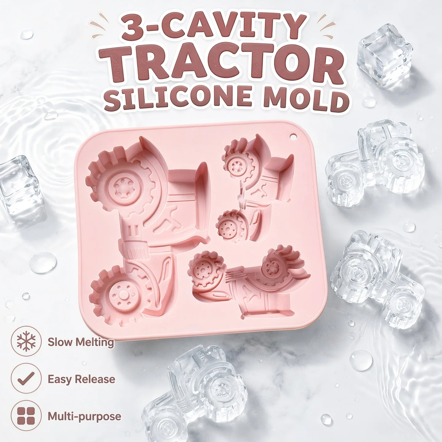 3-Cavity Tractor Silicone Mold, Suitable for Different Sizes of Ice Cube, Jelly Cake Mold, Excellent Low-Temperature Performance