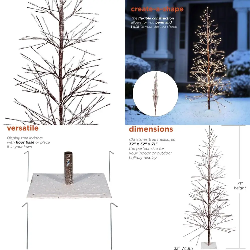 

71-Inch Brown Flocked Christmas Tree with 296 Warm White LEDs, Suitable for Indoor and Outdoor Use