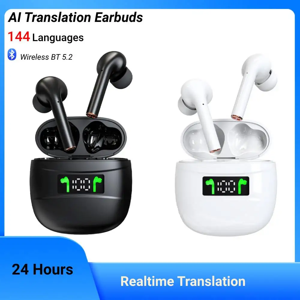 Wireless BT Translation Earbuds AI Real-time Translators Headphones ENC Noise Cancelling 144 Languages Instant Voice Translators