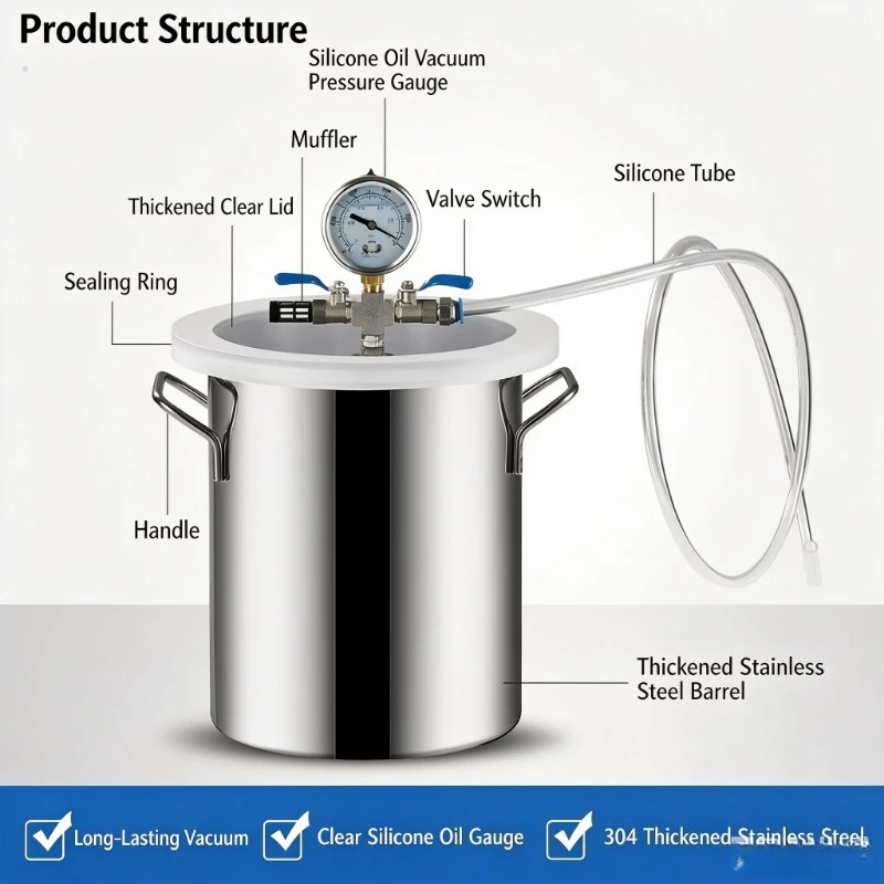 Vacuum Degassing Chamber Vacuum Defoaming Machine for Resin Silicone AB Glue Epoxy Mold Making Bubble Remover