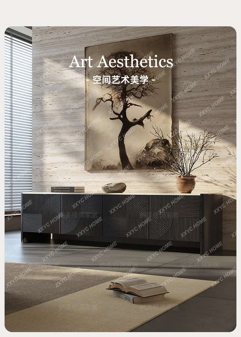 Bedroom marble TV cabinet master bedroom home light luxury high-end solid wood black floor cabinet