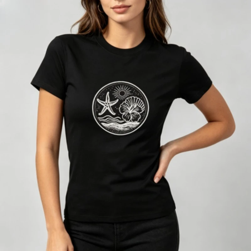 Women Crew Neck Modal Short Sleeve T‑Shirt, Summer Beach Ocean Graphic Tee Starfish Hibiscus Shell Print Casual Vacation Top