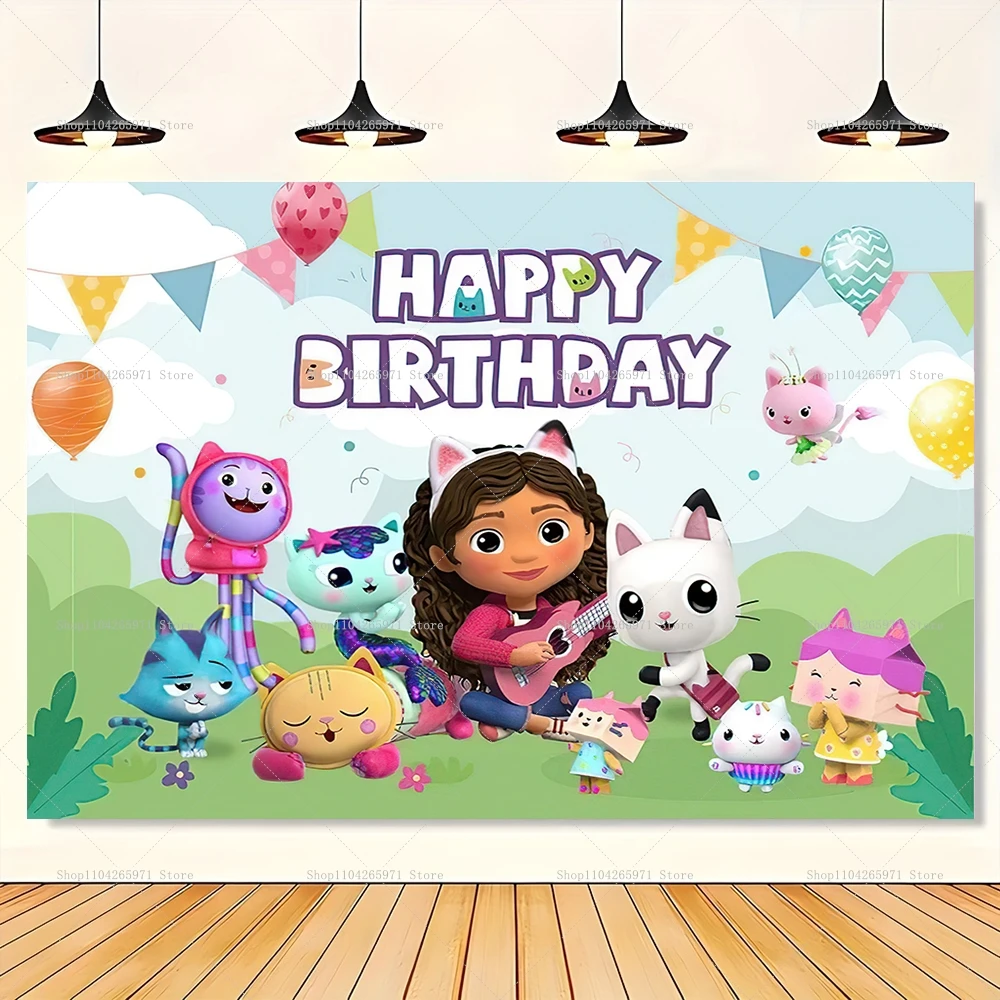 Image of Cartoon Gabby Dollhouse Themen-Hintergrund Mädchen Geburtstagsparty Deko Baby-Shower-Zubehör Rosa Katze Foto-Banner Fotografie-Requisiten