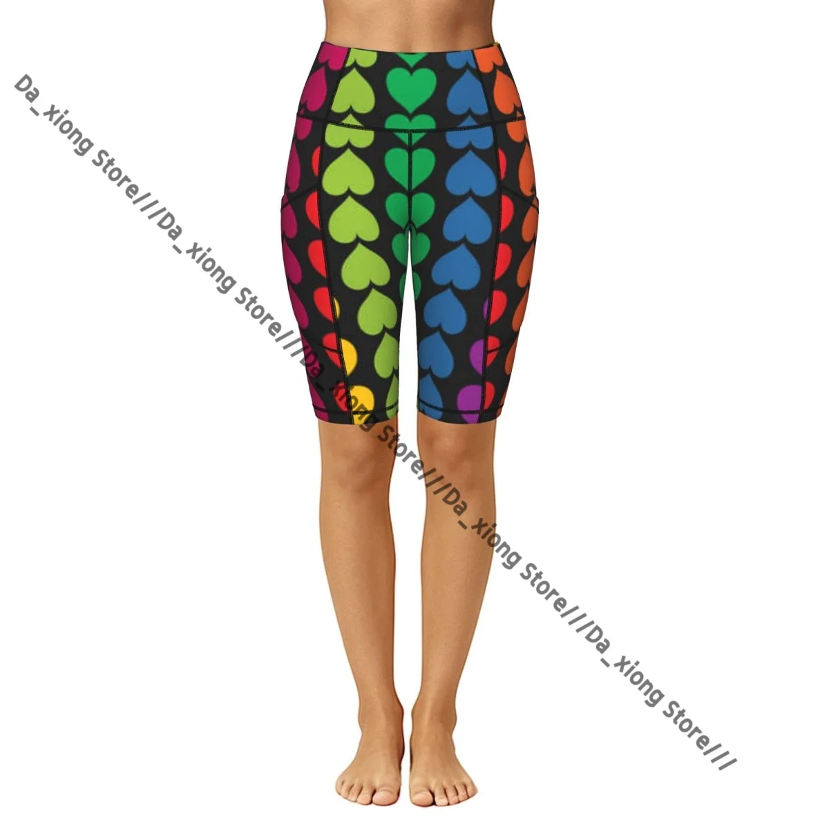 Ladies Yoga Shorts Rainbow Hearts Breathable Gym Running Workout Pants