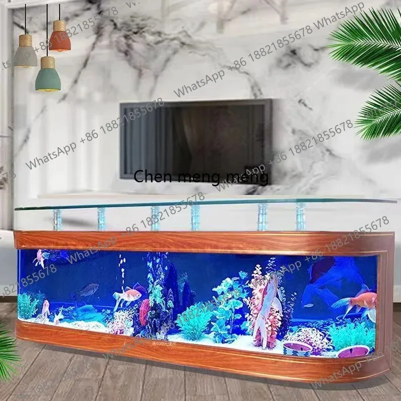 R  Living room double arc rectangular glass TV cabinet fish tank office living room simple European style