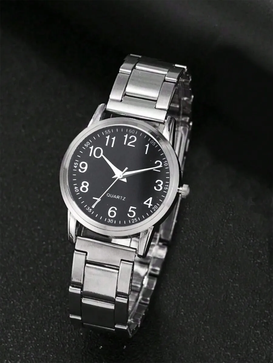 1pc Unisex Alloy Strap Round Dial Quartz Watch Suitable For Daily Life