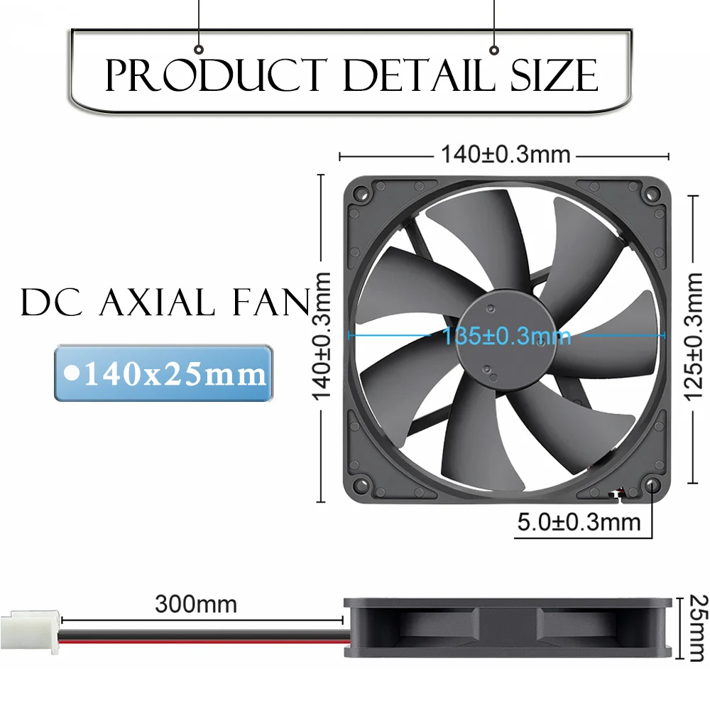 Gdstime-ventilador de doble bola sin escobillas para PC, Enfriador de caja de ordenador de 14CM, de alta velocidad, DC 5V, 12V, 24V, 140MM, 140x25MM