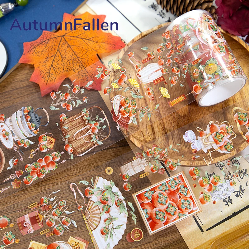 2m/Roll Laser Golden Persimmon PET Washi Tape Chinese Fu Transparent Stickers Decorative Tape For Diary Scrapbooking Journal