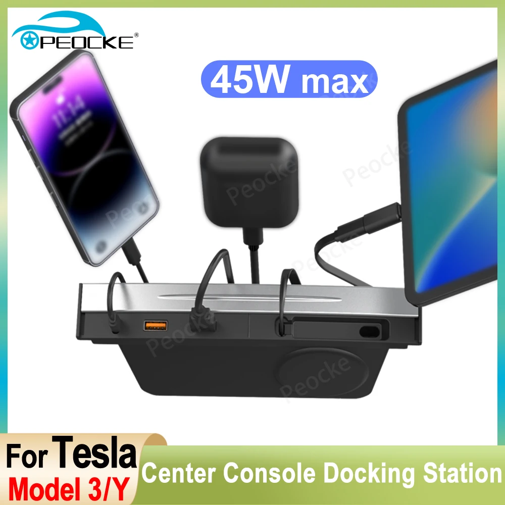 Retractable Hub Docking Station for Tesla Model 3/Y Fast Charger Intelligent Expansion Dock Center Console Extension Accessories