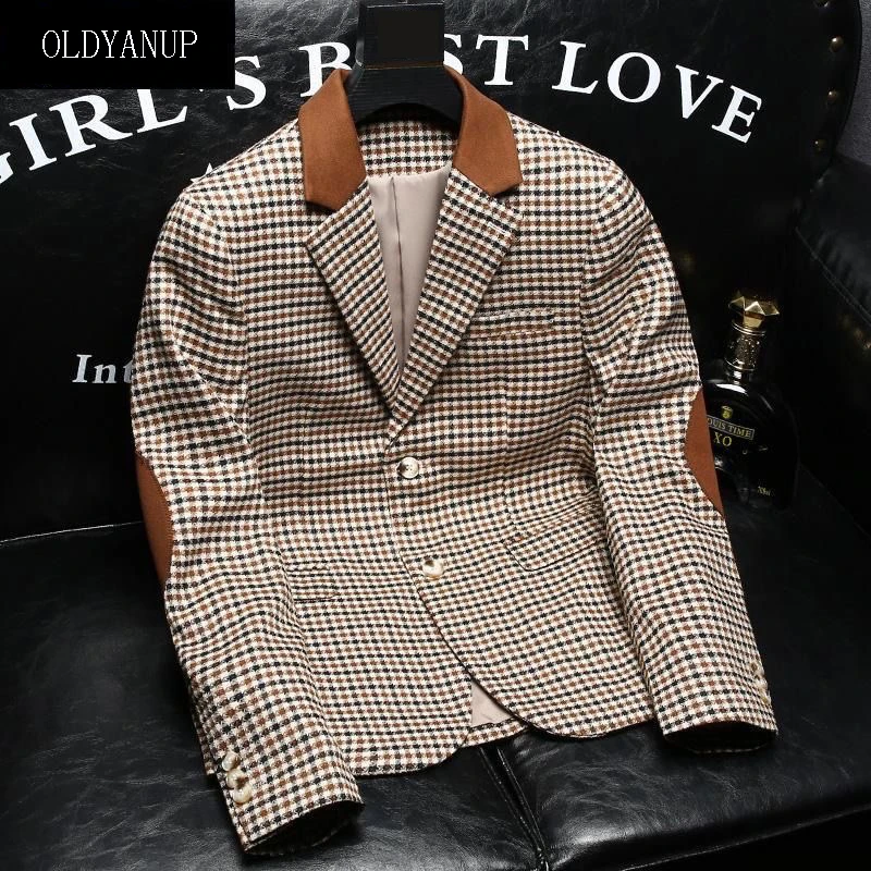 المتقدمة منقوشة البدلة سترة الرجال السترة ربيع الخريف جودة عالية سليم صالح الأعمال معطف غير رسمي فاخر المرقعة بدلة صغيرة #1