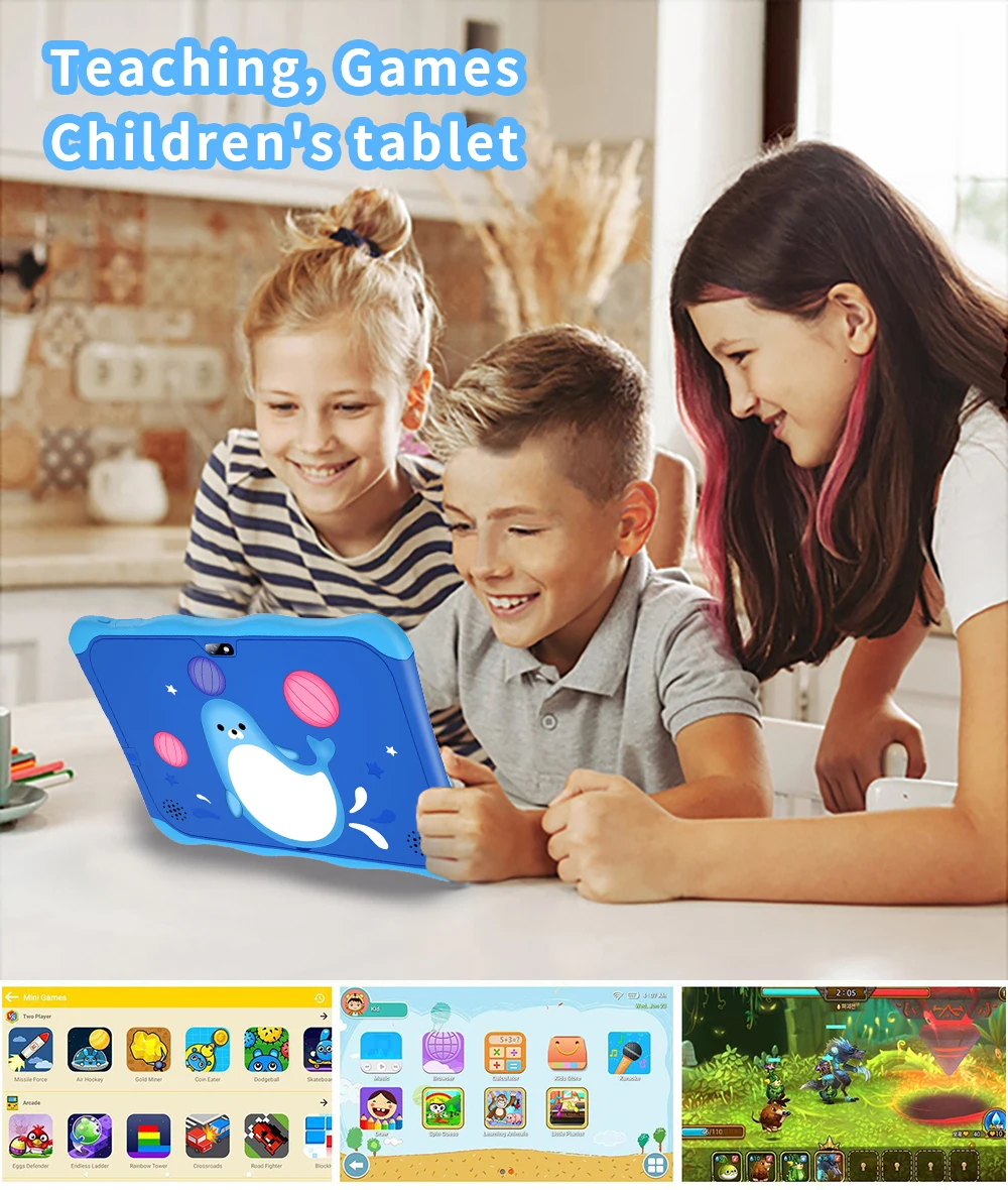 Novo sistema android 13 de 7.0 polegadas tablet infantil, 4gb + 64gb, controle pardo, tablet para aprendizagem e educação,