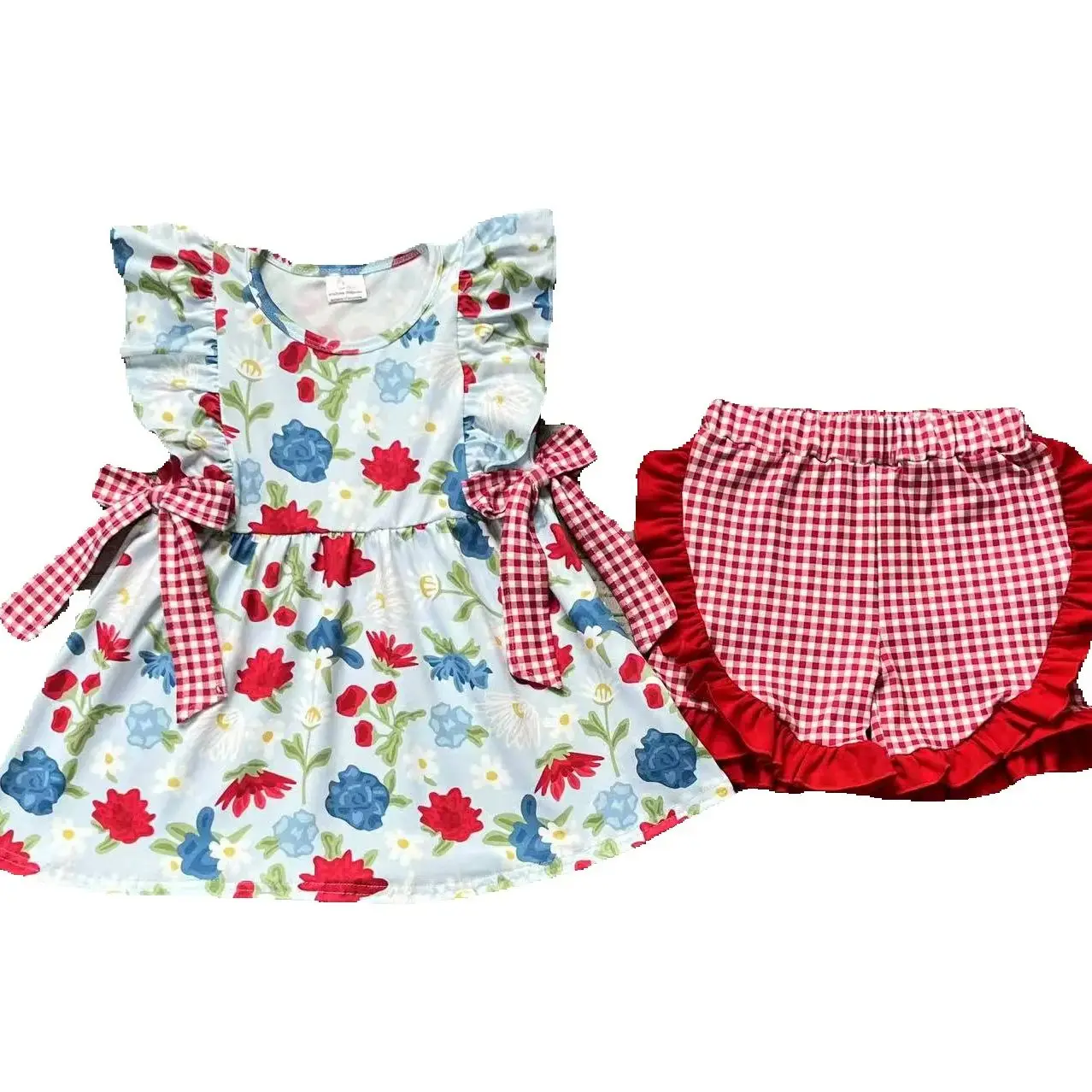 GSSO1930 pre-order baby girl clothes floral toddler girl 4th of July patriotic summer outfit-real pic