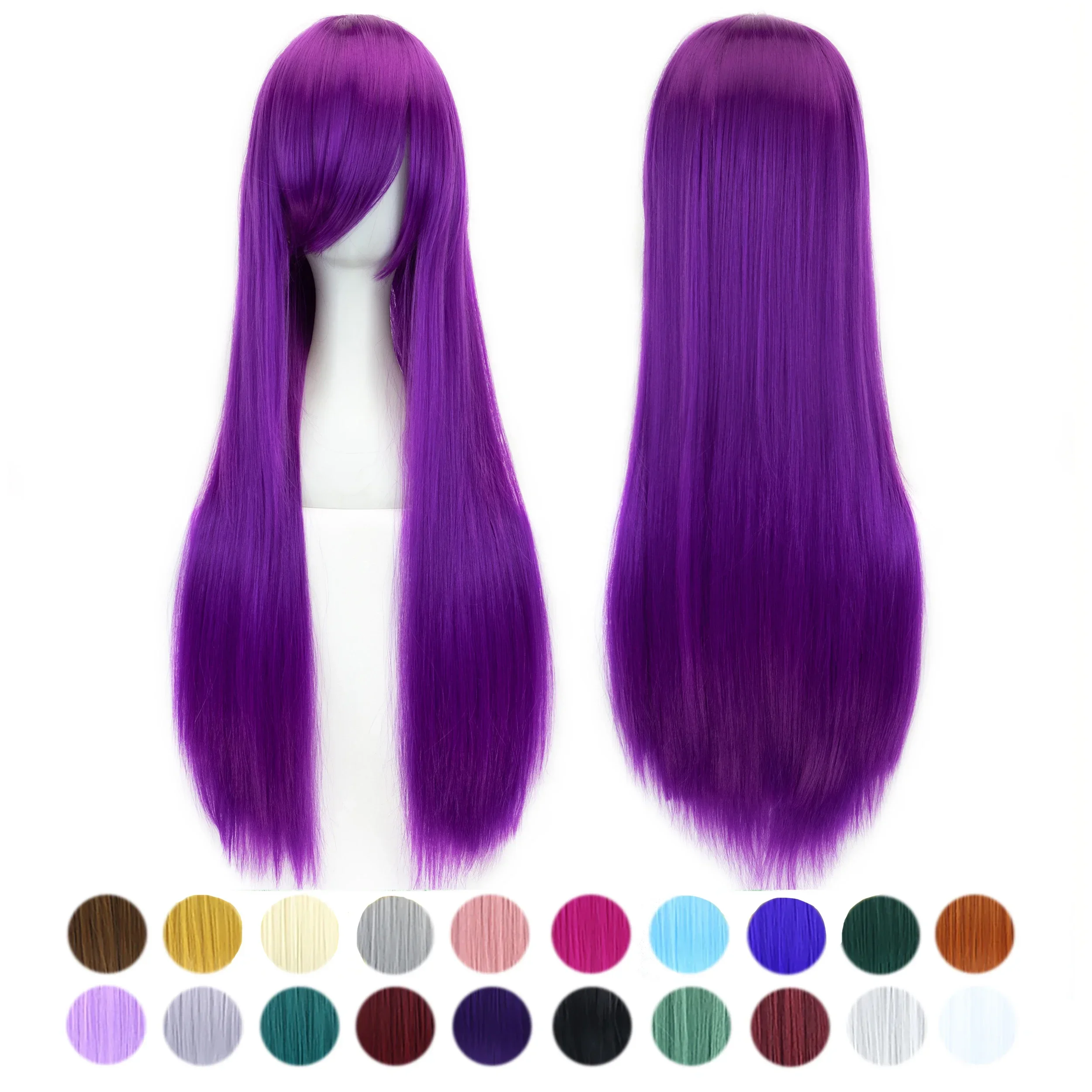 

80cm Long Violet Wavy Synthetic Hair Cosplay Wig with Bangs Halloween Costume Party Hairpieces