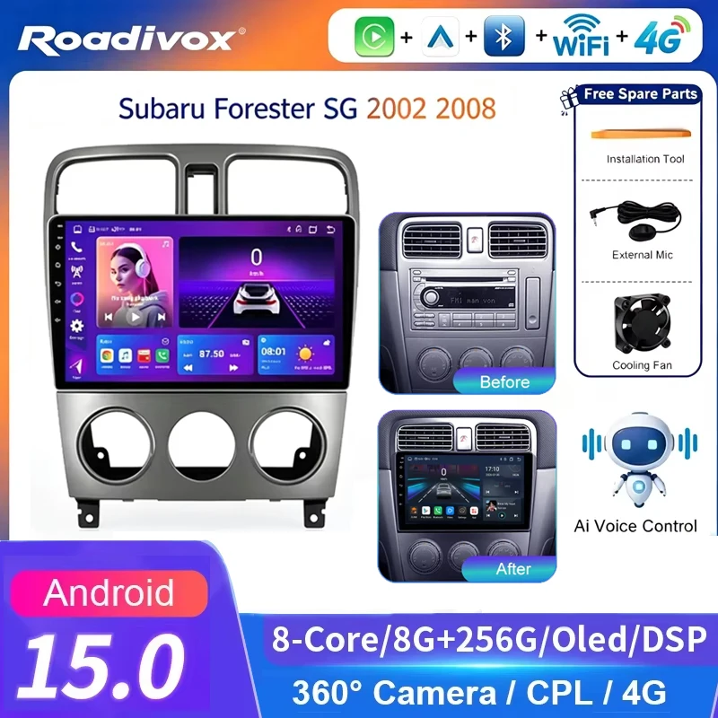 Android Car Radio AI VOICE  Multimedia player for Subaru Forester SG 2002 2008 GPS Navigation Stereo Screen Video Tape Recorder