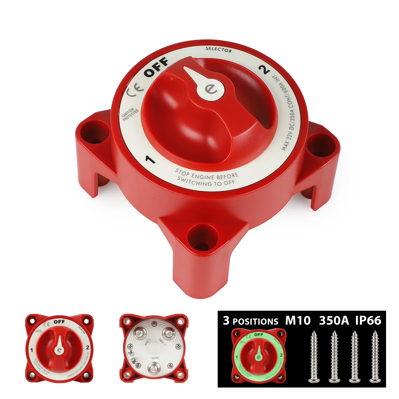3 Position OFF-1-2 Battery Switch 350A 32V AFD Isolator Disconnect Rotary Switch E-Series Selector For Car Camping Truck RV Boat