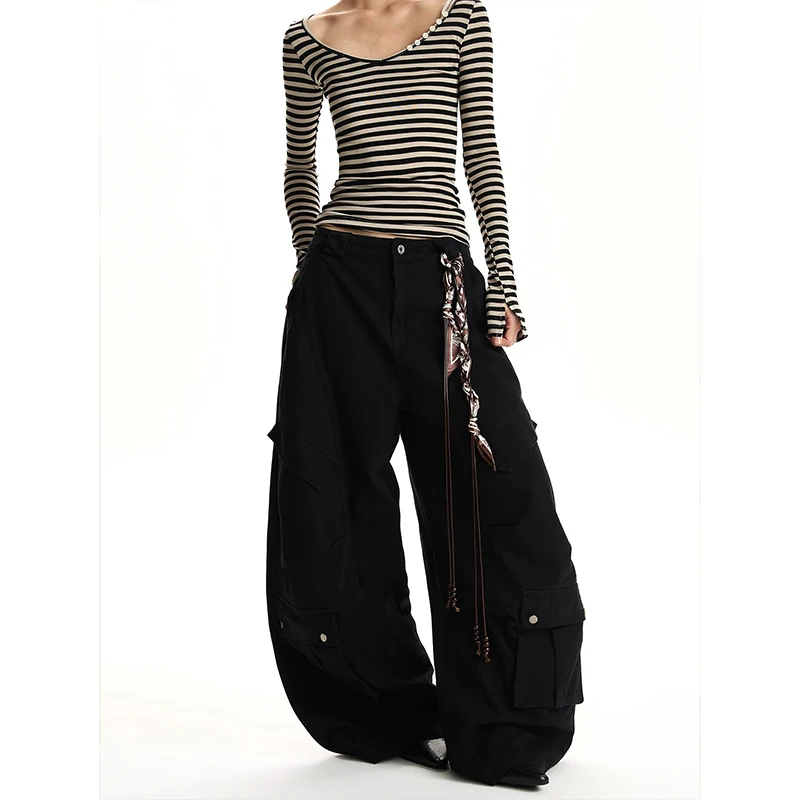 

American Retro Deconstructed Multi-ket Work Pants High Street Silhouette Knife Wide Leg Pants Clean Fit Casual Pants
