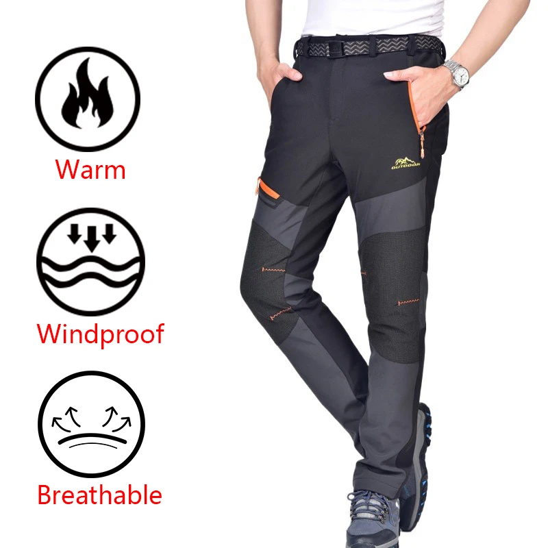 2024 Autumn Winter Men Outdoor Travel Camping Hiking Trousers Men Soft Windbreak Plus Thick Fleece Warm Straight Long Pants Male