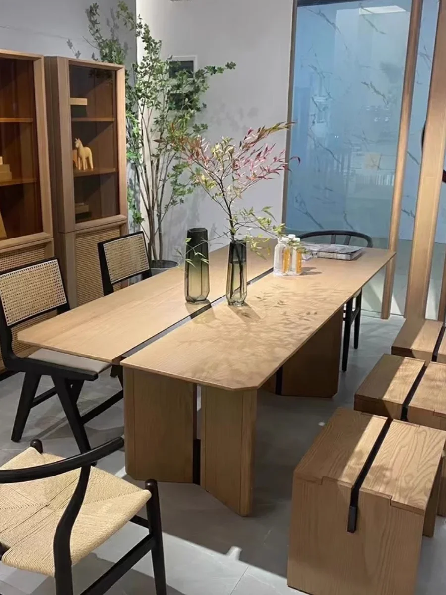 

Customized Nordic solid wood dining table and chair combination modern simple household log long table light luxury desk