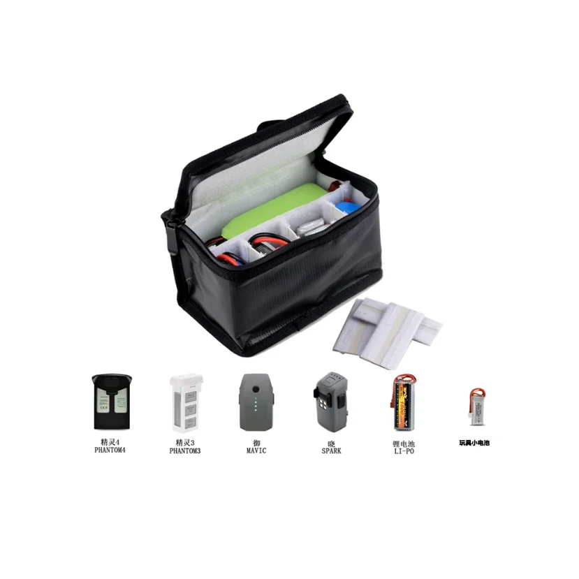 155x115x90mm Fireproof Explosion-Proof Safety Bag Built-in 8 Compartments for RC Model Airplane Helicopter FPV Drone Batteries - view 6