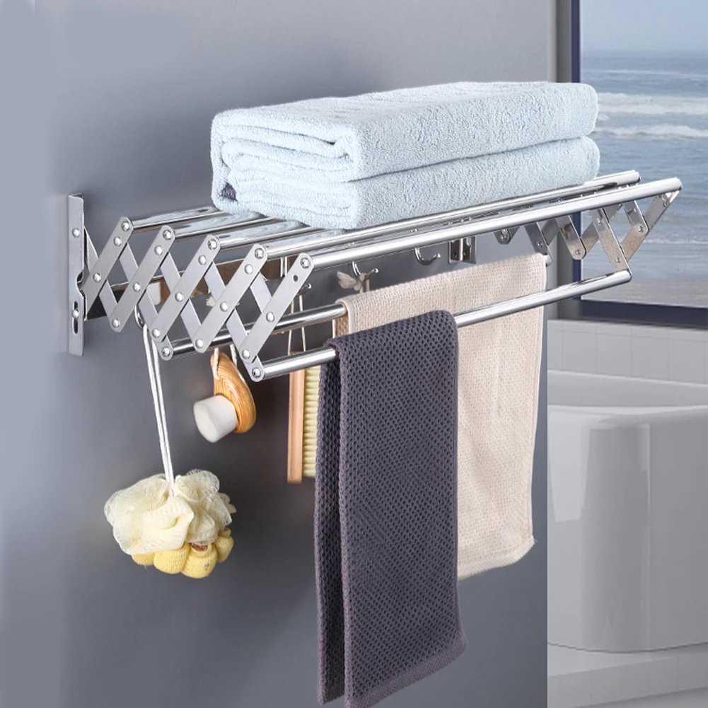 

Wall Mounted Clothes Drying Rack Rustproof Retractable Collapsible Drying Racks Space-Saving Wall Drying Rack for Bathroom/Tower