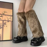 Calentadores de piernas de piel sintética para mujer japonesa, cubiertas para botas Y2K Goth, calcetines de pierna sólidos Punk Jk hasta la rodilla, calcetín cálido de moda Hiphop Hotgirl
