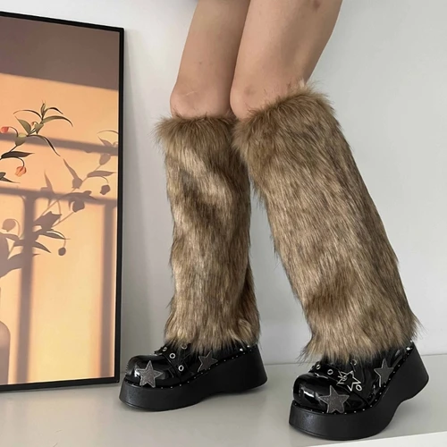 Calentadores de piernas de piel sintética para mujer japonesa, cubiertas para botas Y2K Goth, calcetines de pierna sólidos Punk Jk hasta la rodilla, calcetín cálido de moda Hiphop Hotgirl
