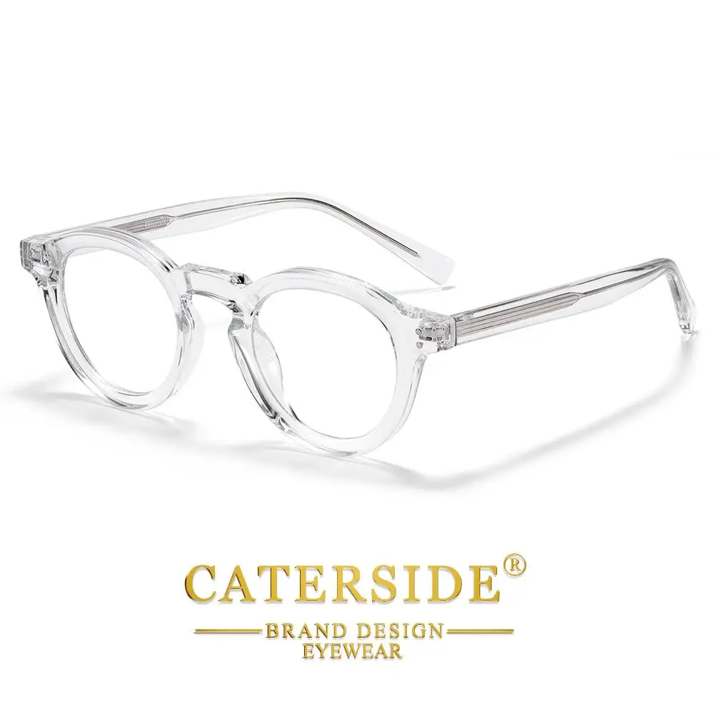 CATERSIDE Modische Herren-Anti-Blaulicht-Brille mit Rundrahmen und Zellulose-Propionat-Bügelspitzen für Damen, Dekorative Brille – Detail 9