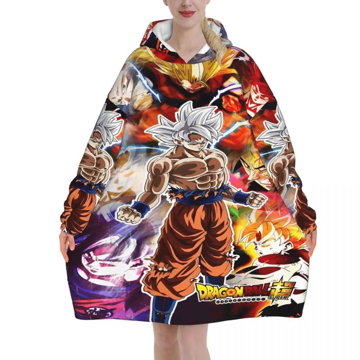

Негабаритное носимое одеяло Dragon Ball в стиле аниме, подарки для женщин и мужчин, ультрамягкие плюшевые теплые толстовки, одеяла с карманом