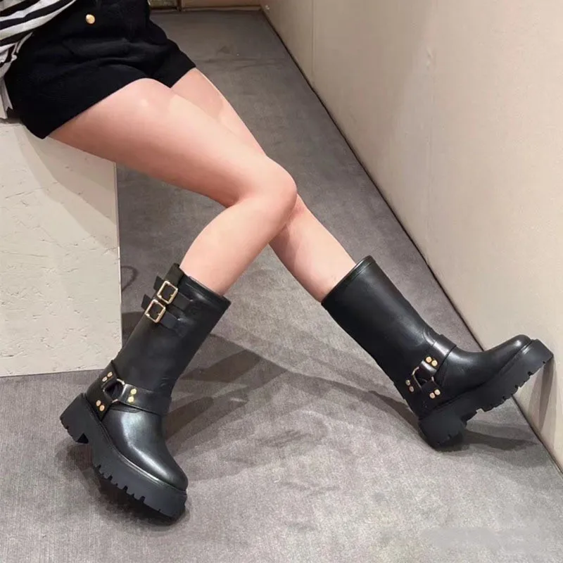 Fried street small ankle boots women's Martens 2024 summer/fall new buckled knight boots platform Western boots