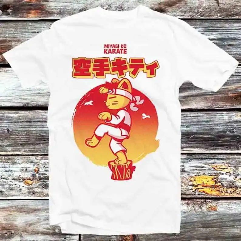 

Karate Kid Miyagi Do Cat Kitty Kitten T Shirt Vintage Retro Cool Gift Mens Womens Unisex Cartoon Anime Top Tee B386